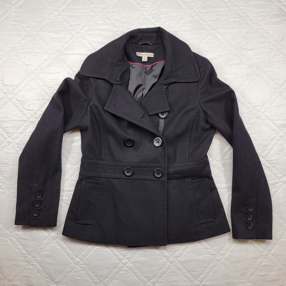American Rag‎ Cie black double breasted 60% wool peacoat size M